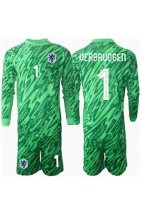 Nederland Bart Verbruggen #1 Keeper Babyklær Hjemme Fotballdrakt til barn EM 2024 Lange ermer (+ Korte bukser)